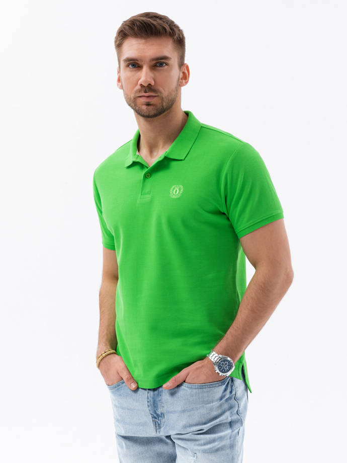 Koszulka męska polo z dzianiny pique - zielony V25 S1374