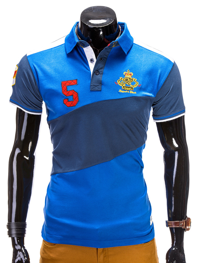 Koszulka męska polo z nadrukiem - niebieska S506