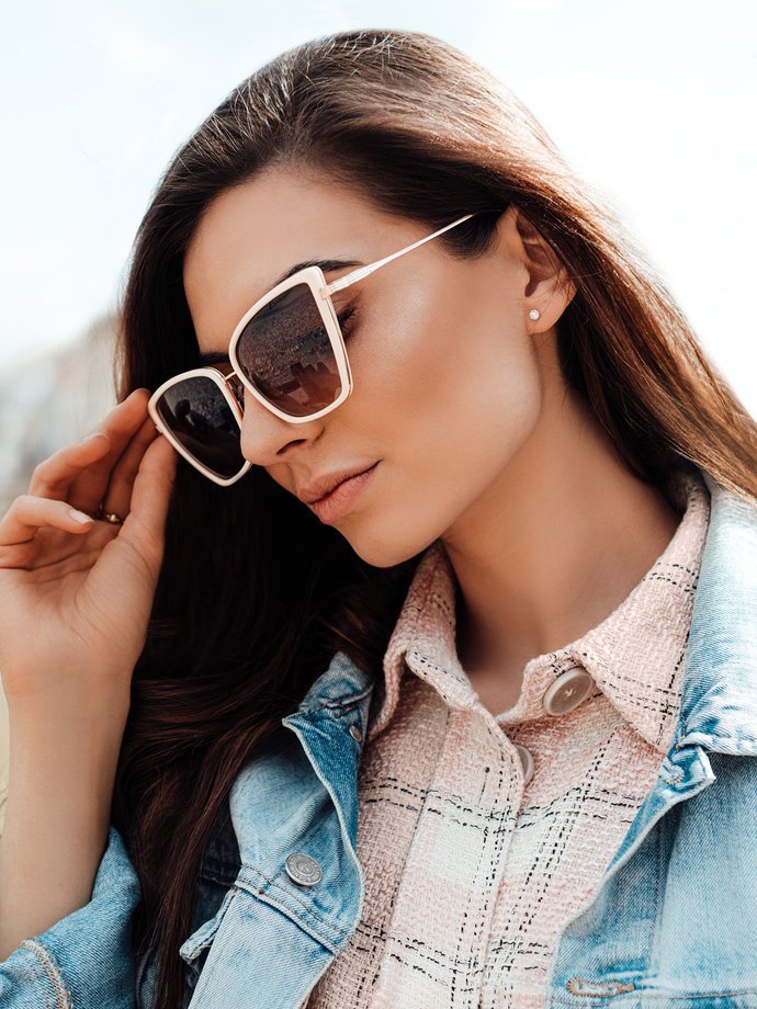 Okulary damskie przeciwsłoneczne ALR013 - ecru/brązowe