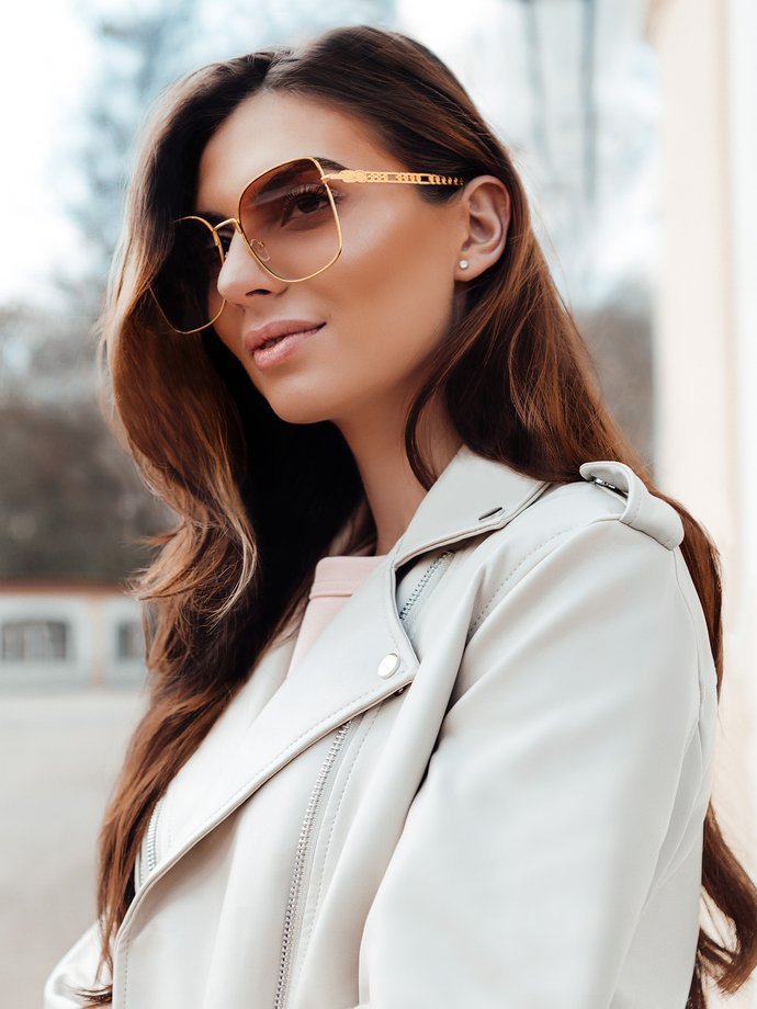 Okulary damskie przeciwsłoneczne ALR015 - złote/brązowe