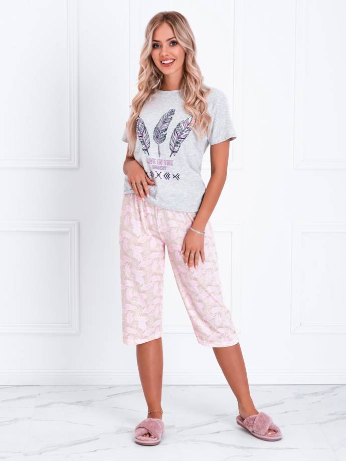 Piżama damska ULR093 - szara/różowy