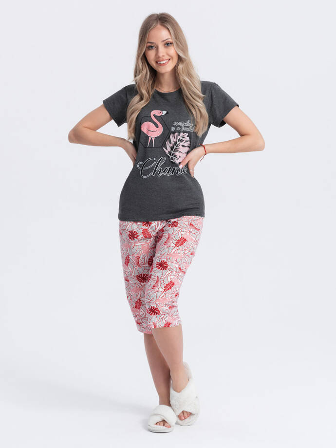 Piżama damska ULR114 - grafitowa/różowa