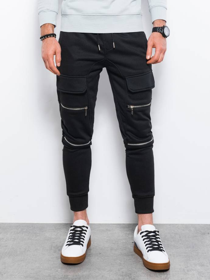 Spodnie męskie dresowe joggery - czarne P901