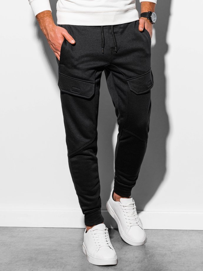 Spodnie męskie dresowe joggery - czarne P904