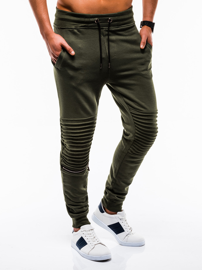 Spodnie męskie dresowe - oliwkowe P734