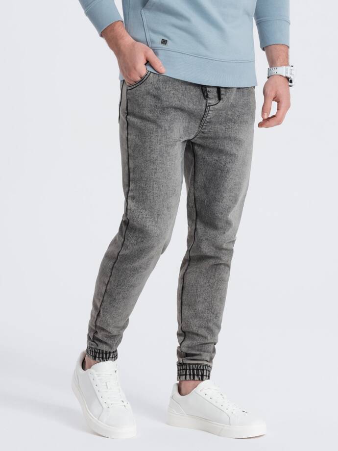 Spodnie męskie jeansowe JOGGER SLIM FIT - szare V1 OM-PADJ-0134