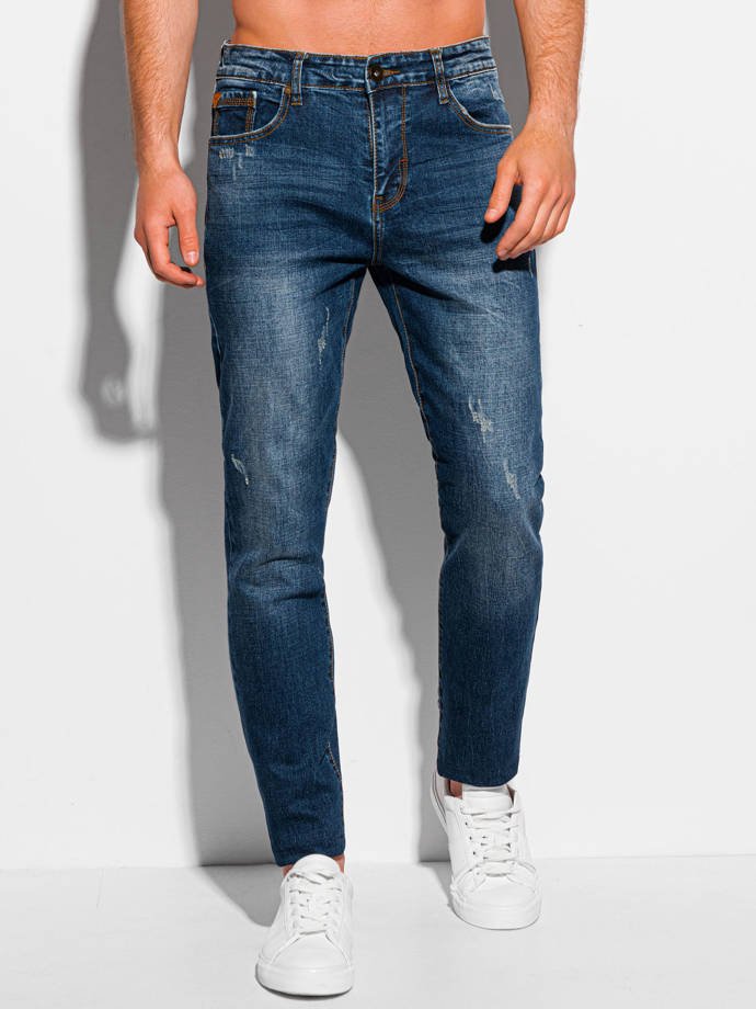 Spodnie męskie jeansowe P1096 - ciemnoniebieskie