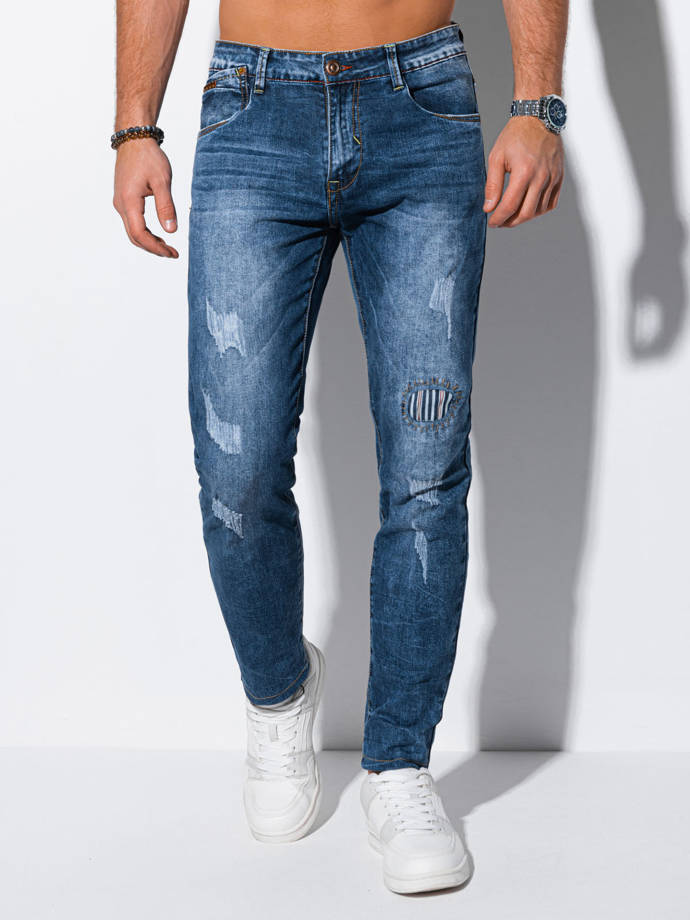 Spodnie męskie jeansowe P1145 - niebieskie
