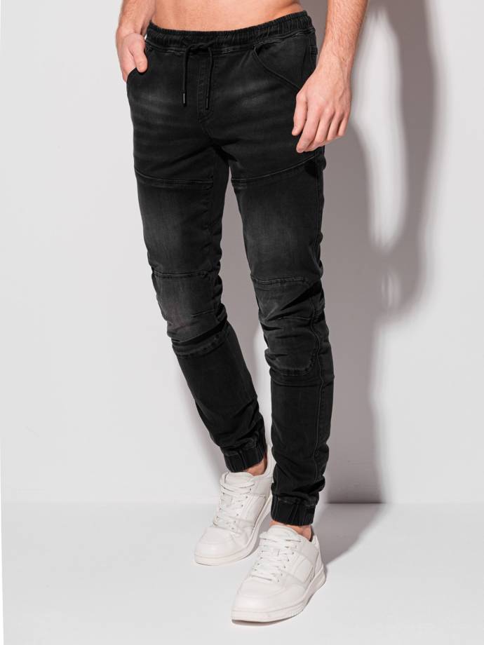 Spodnie męskie jeansowe joggery P1312 - czarne