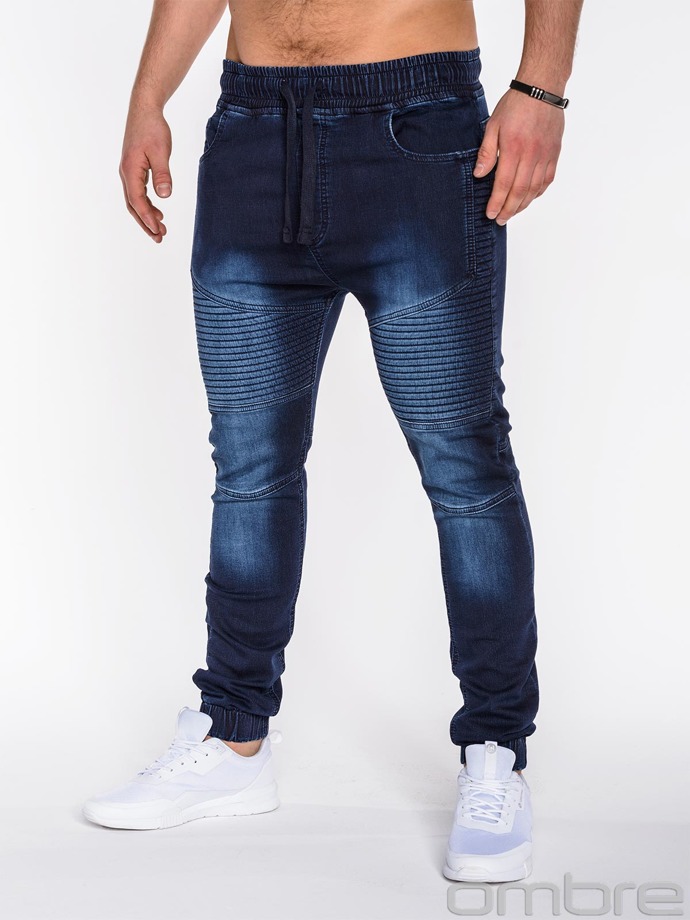 Spodnie męskie jeansowe joggery P481 - granatowe