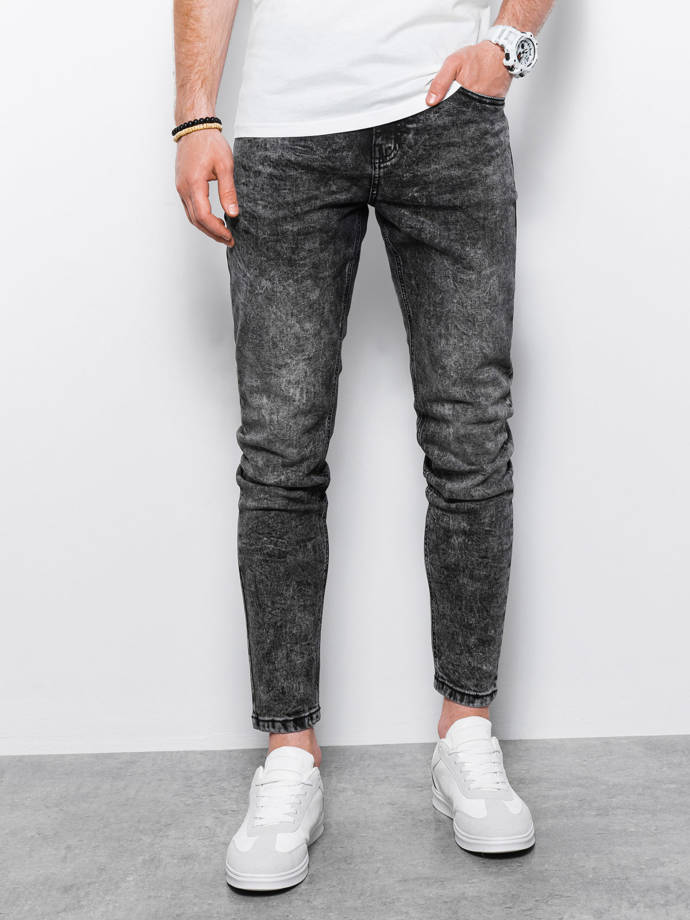 Spodnie męskie jeansowe z marmurkowym efektem SLIM FIT - czarne V1 P1022