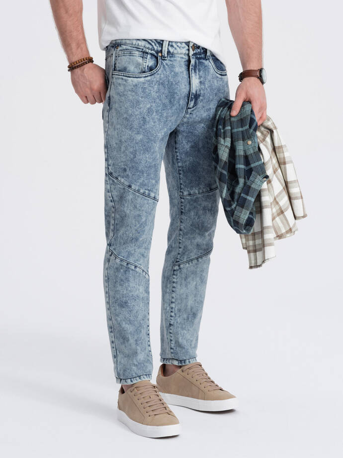 Spodnie męskie jeansowe z przeszyciem na kolanach - niebieskie V1 OM-PADP-0109
