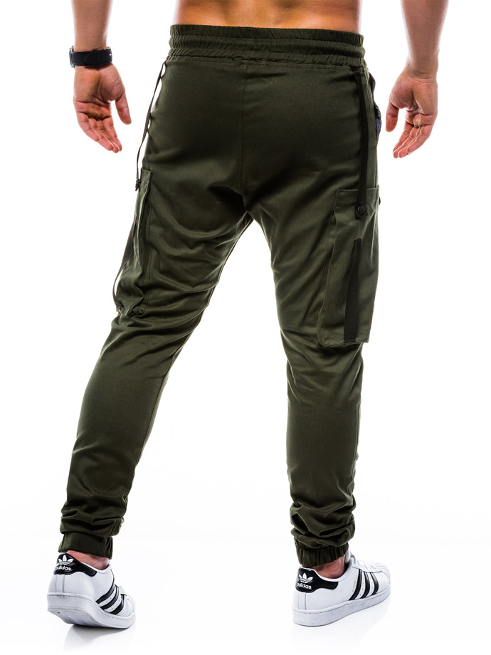 Spodnie męskie joggery P671 - khaki