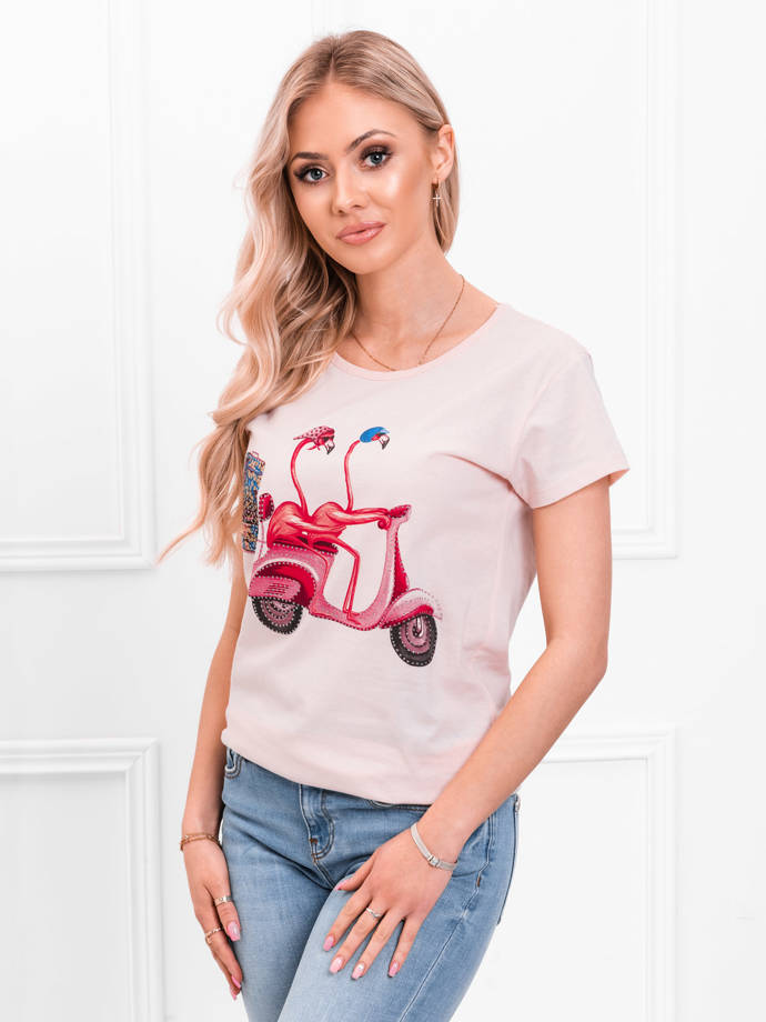 T-shirt damski z nadrukiem SLR013 - jasnoróżowy
