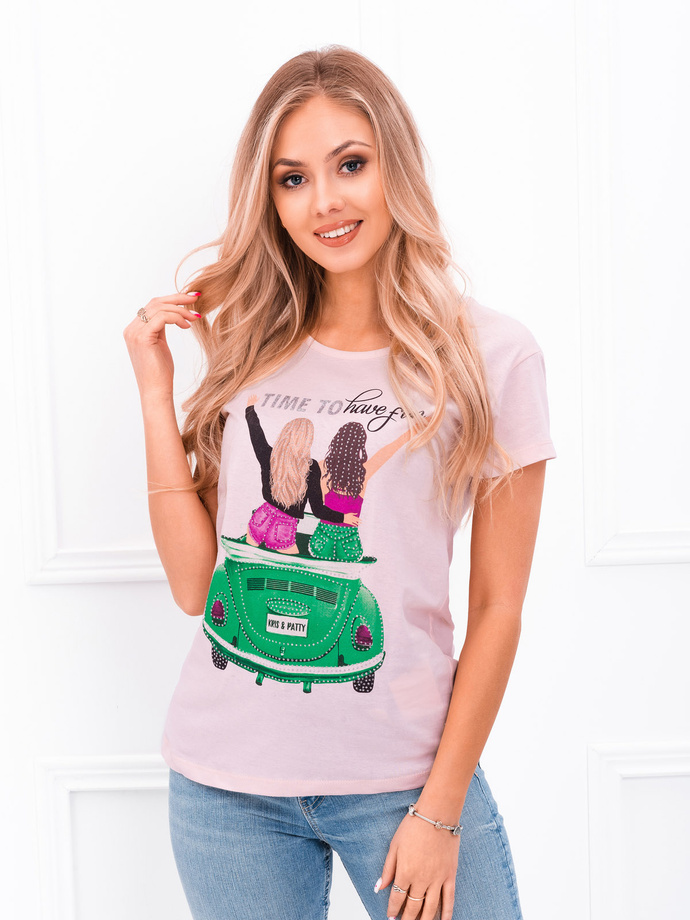 T-shirt damski z nadrukiem SLR054 - brzoskwiniowy