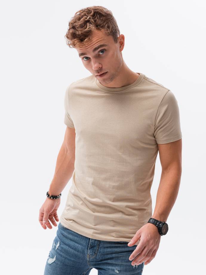 T-shirt męski bawełniany BASIC - piaskowy V11 S1370
