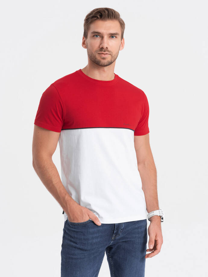 T-shirt męski bawełniany dwukolorowy - czerwono-biały V6 S1619