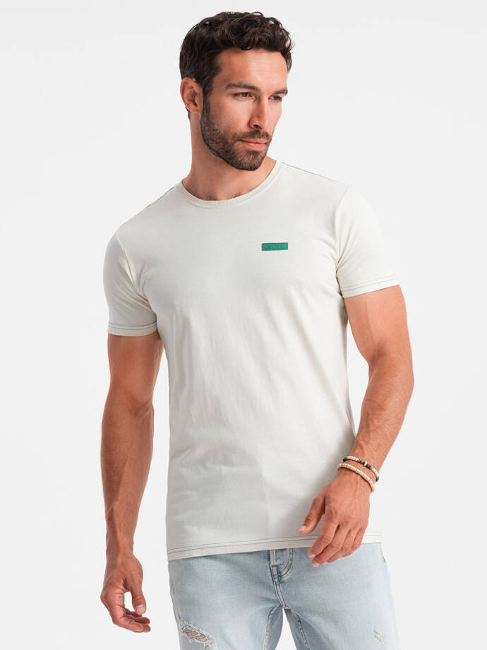 T-shirt męski bawełniany z kontrastową nitką - biały V5 OM-TSCT-0151