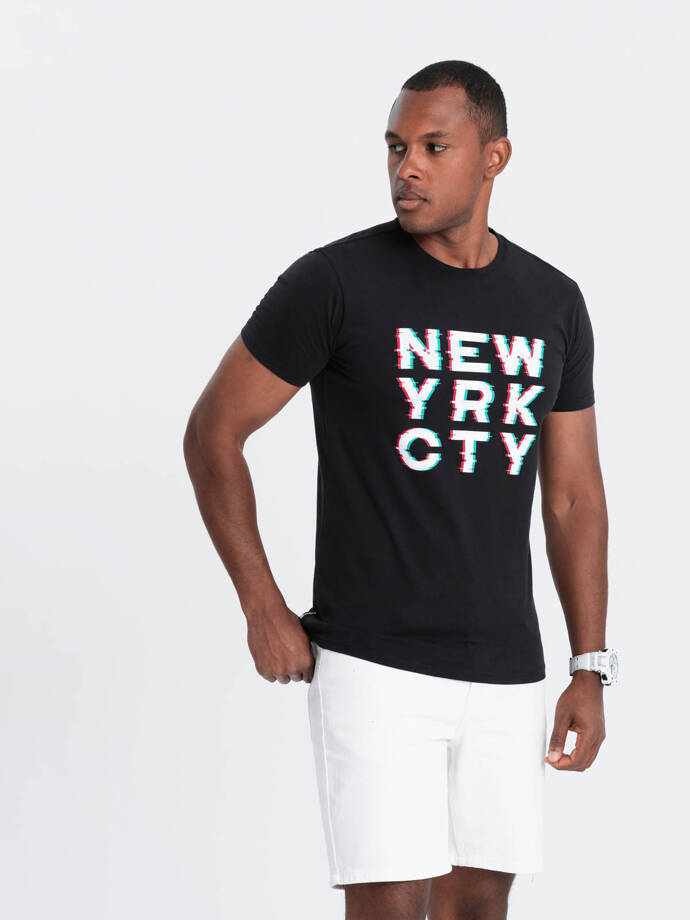 T-shirt męski bawełniany z nadrukiem - czarny V1 OM-TSPT-0162