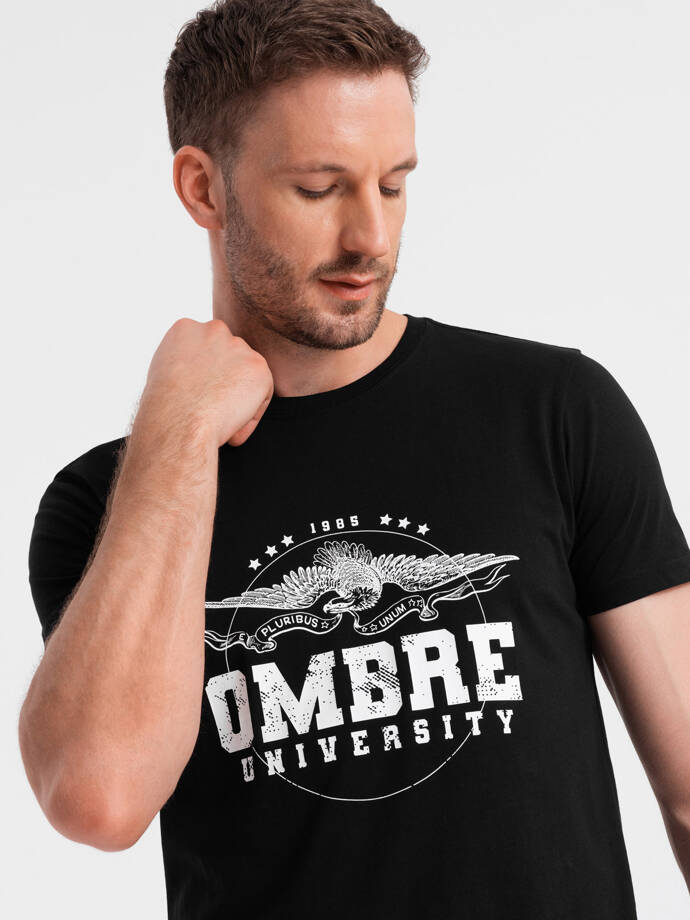 T-shirt męski bawełniany z printem militarnym - czarny V1 OM-TSPT-0164