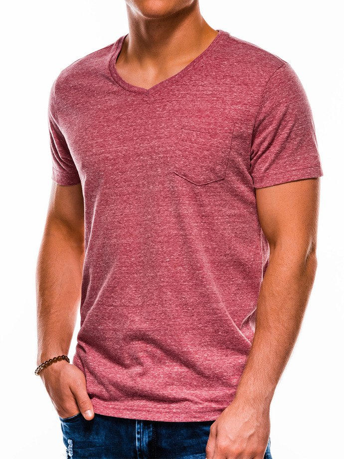 T-shirt męski bez nadruku BASIC - bordowy S1045