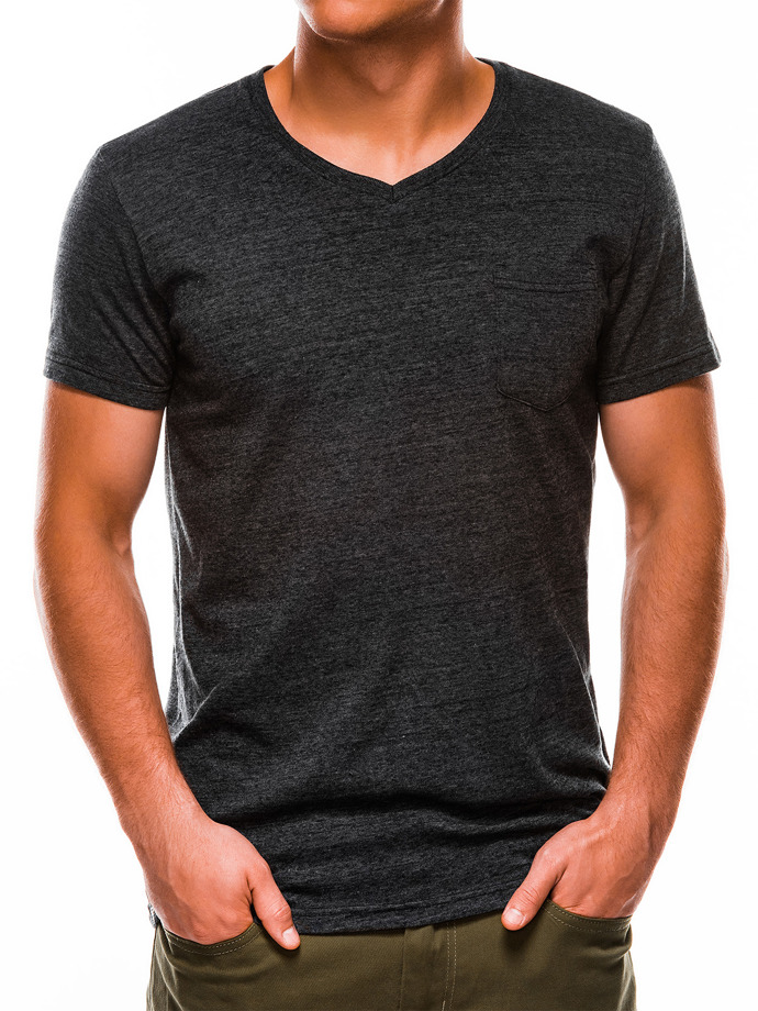 T-shirt męski bez nadruku BASIC - grafitowy S1045