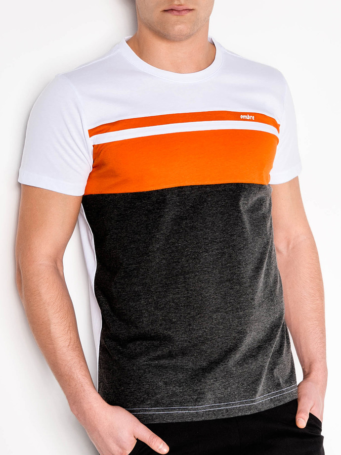T-shirt męski bez nadruku S844 - pomarańczowy/grafitowy