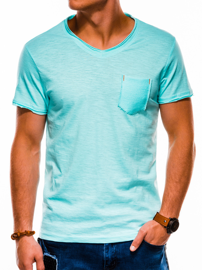 T-shirt męski bez nadruku - turkusowy S1100