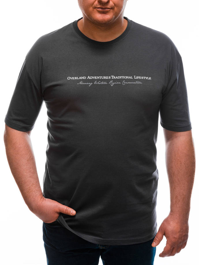 T-shirt męski z nadrukiem Plus Size S1663 - grafitowy