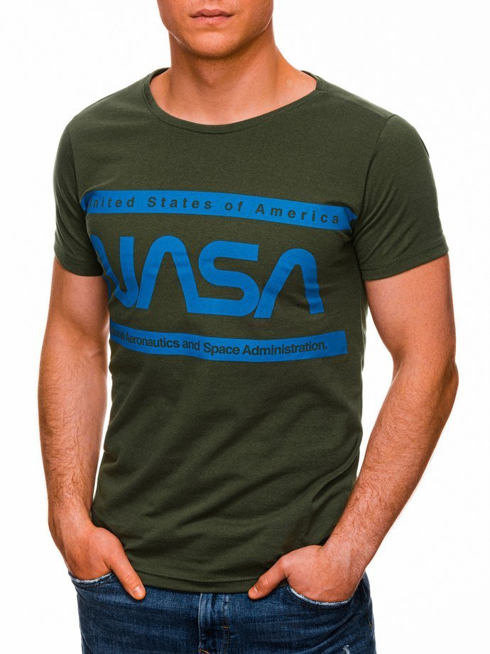 T-shirt męski z nadrukiem S1435 - zielony/niebieski