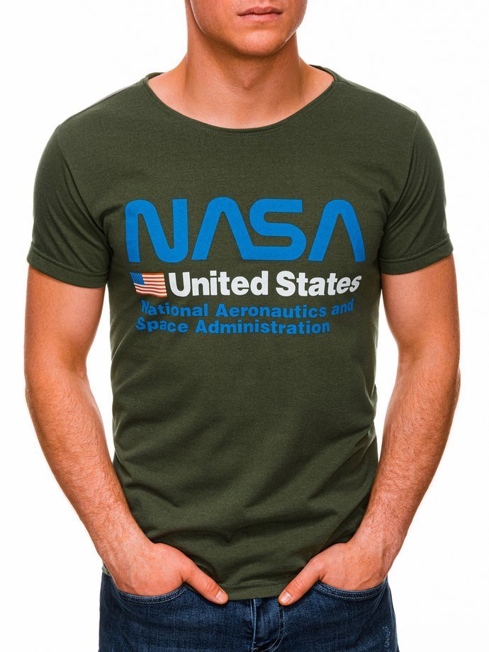 T-shirt męski z nadrukiem S1436 - zielony/niebieski