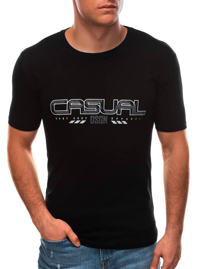 T-shirt męski z nadrukiem S1576 - czarny