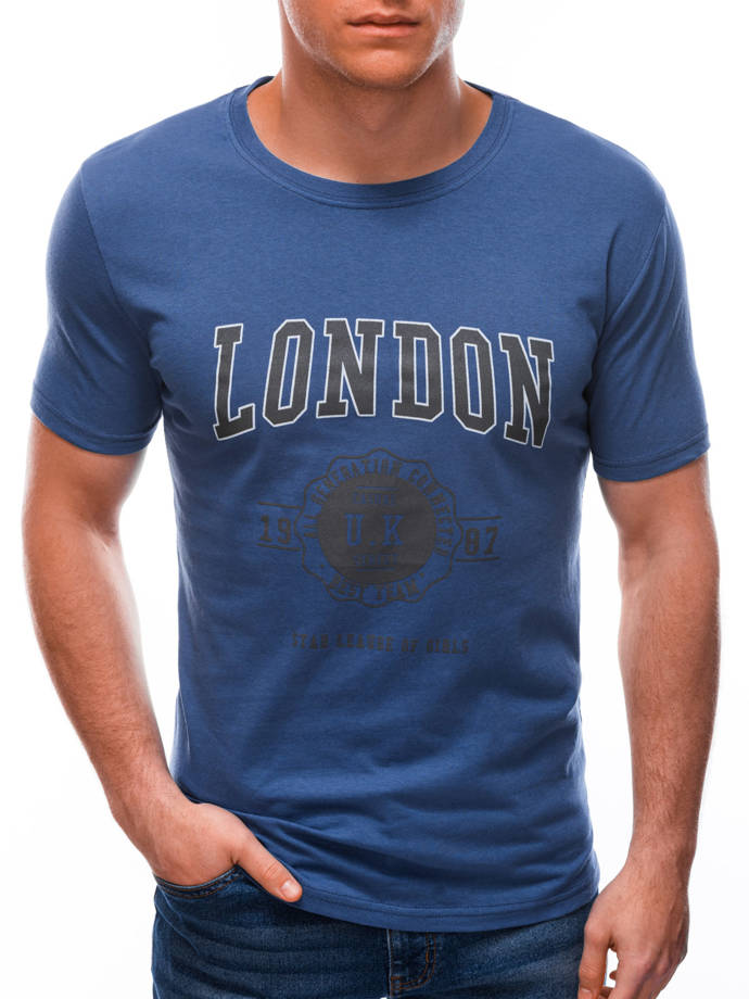 T-shirt męski z nadrukiem S1595 - niebieski