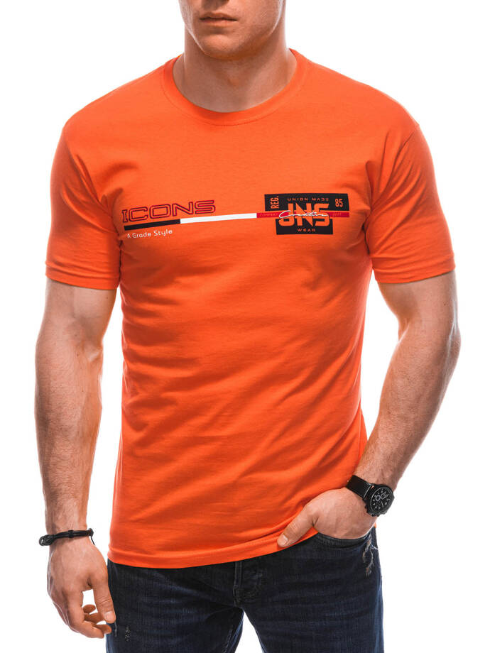 T-shirt męski z nadrukiem S1715 - pomarańczowy