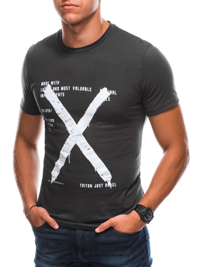 T-shirt męski z nadrukiem S1728 - grafitowy