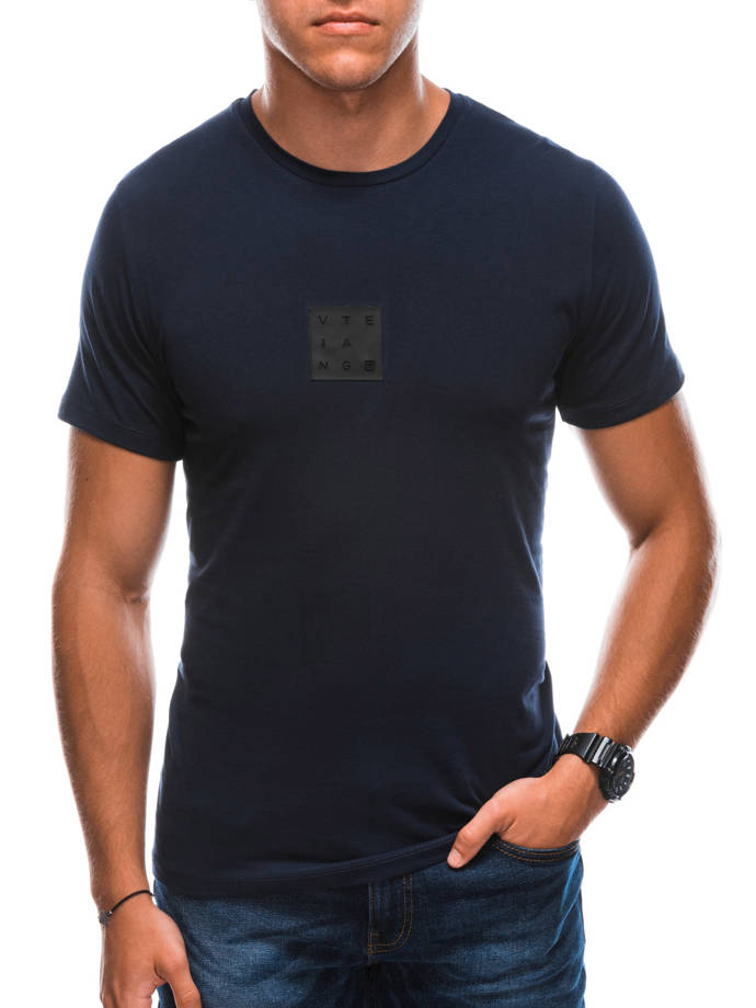 T-shirt męski z nadrukiem S1730 - ciemnoniebieski