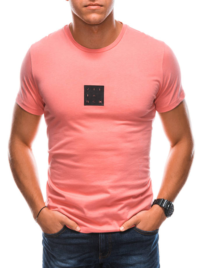 T-shirt męski z nadrukiem S1730 - koralowy