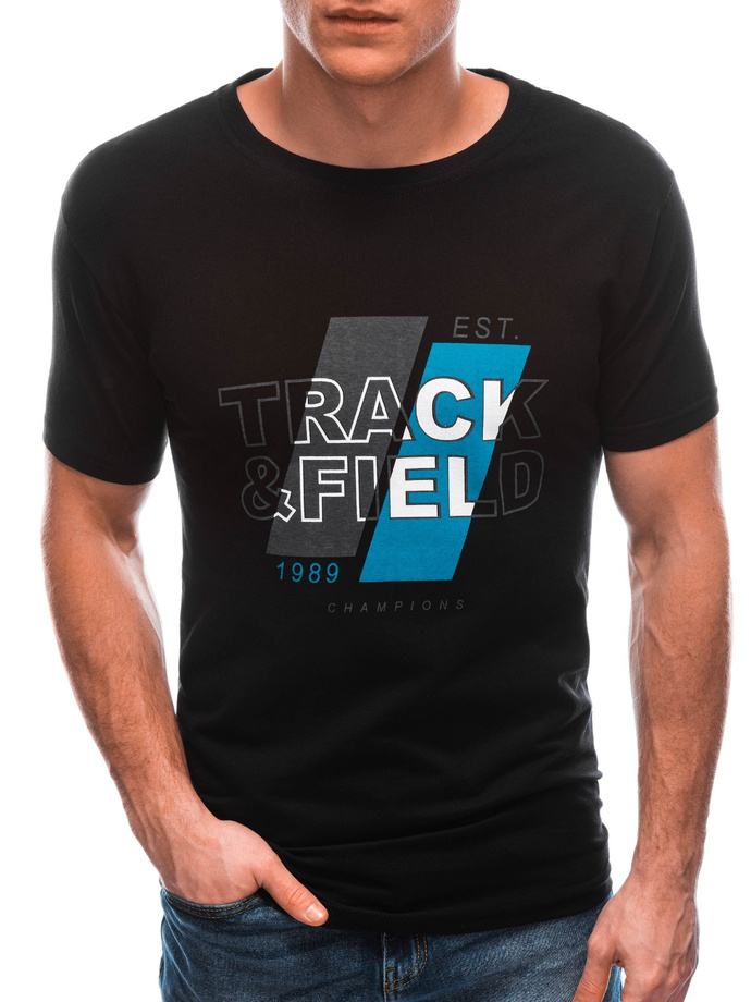 T-shirt męski z nadrukiem S1763 - czarny