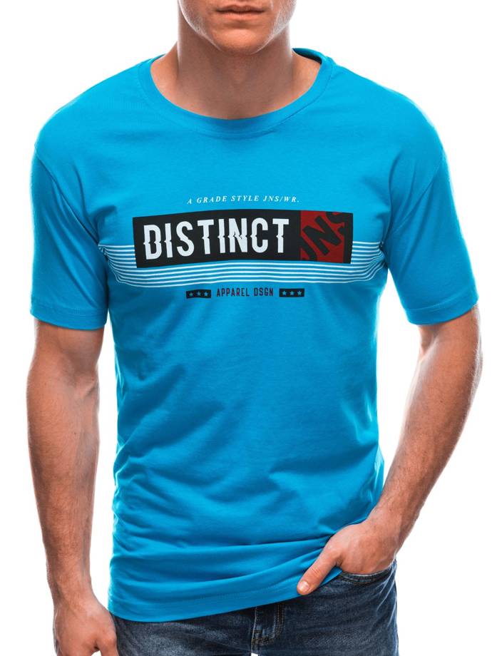 T-shirt męski z nadrukiem S1768 - błękitny