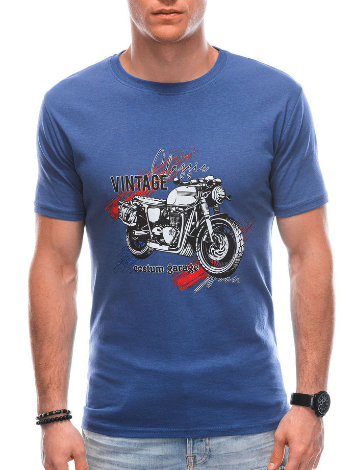 T-shirt męski z nadrukiem S1777 - niebieski
