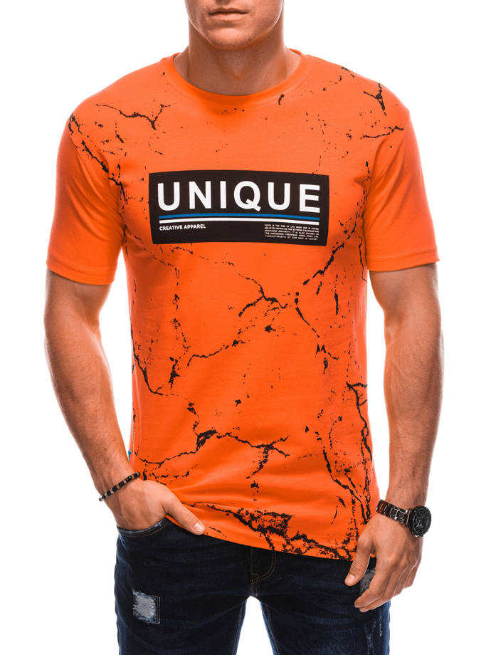 T-shirt męski z nadrukiem S1793 - pomarańczowy