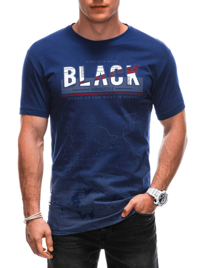 T-shirt męski z nadrukiem S1878 - jasnogranatowy