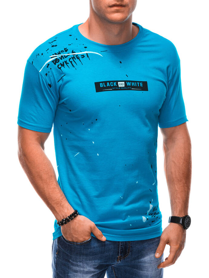 T-shirt męski z nadrukiem S1888 - jasnoniebeiski