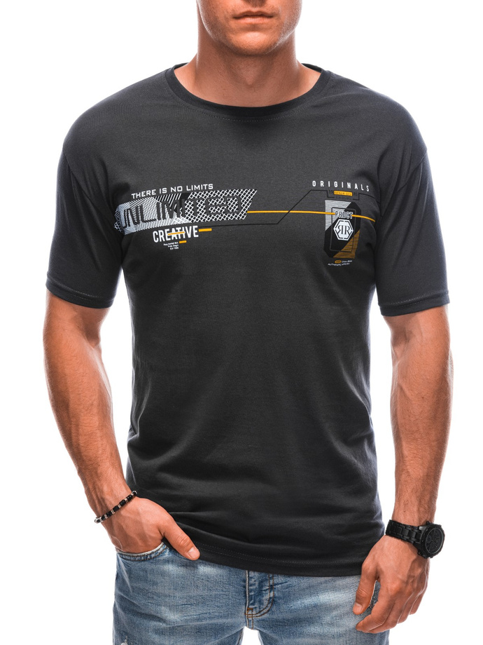 T-shirt męski z nadrukiem S1912 - grafitowy