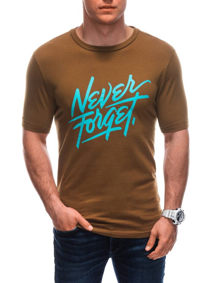 T-shirt męski z nadrukiem S1935 - brązowy