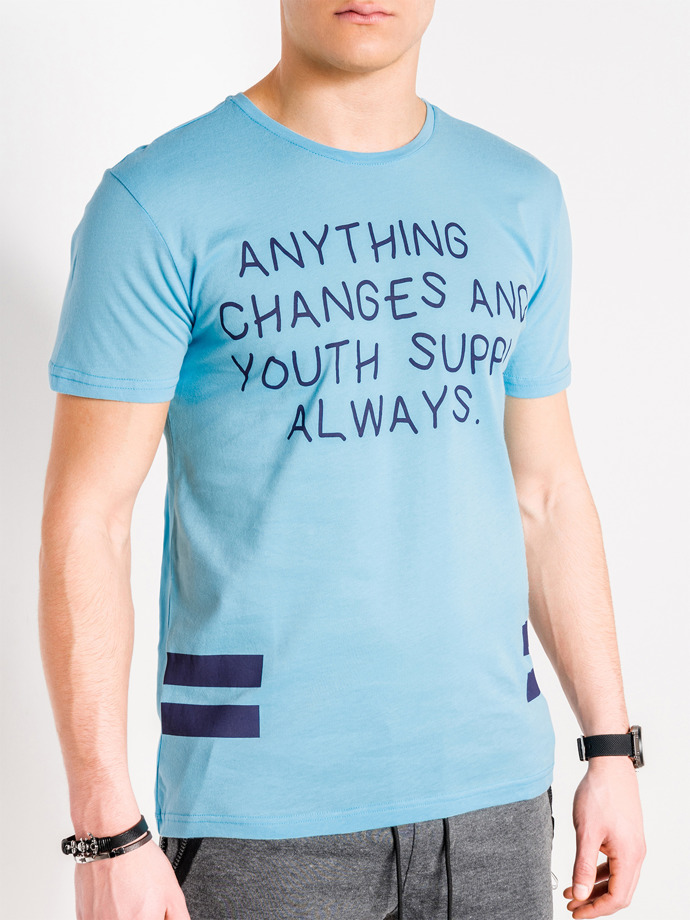 T-shirt męski z nadrukiem - błękitny S986