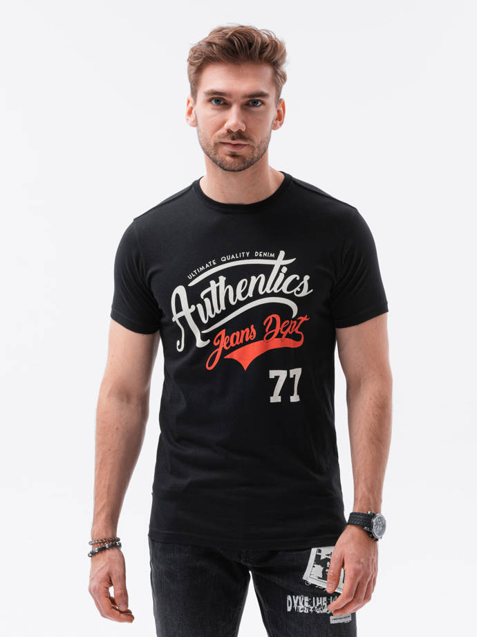 T-shirt męski z nadrukiem - czarny V-22C S1434