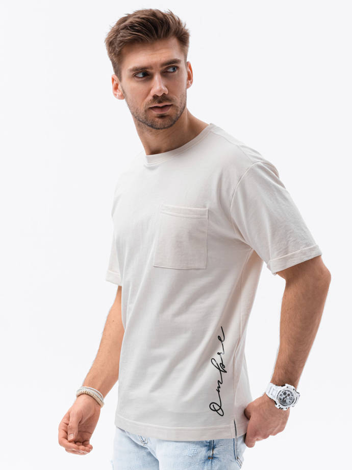 T-shirt męski z nadrukiem - ecru S1371