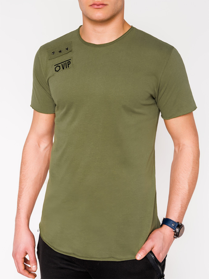 T-shirt męski z nadrukiem - khaki S957