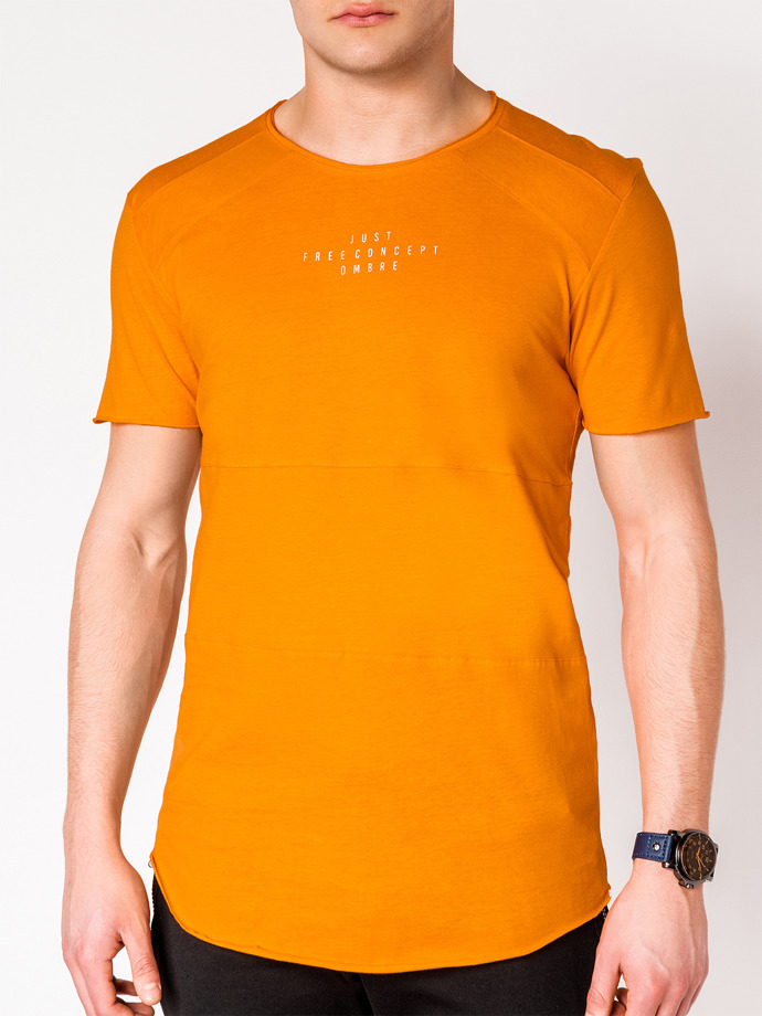 T-shirt męski z nadrukiem - pomarańczowy S950